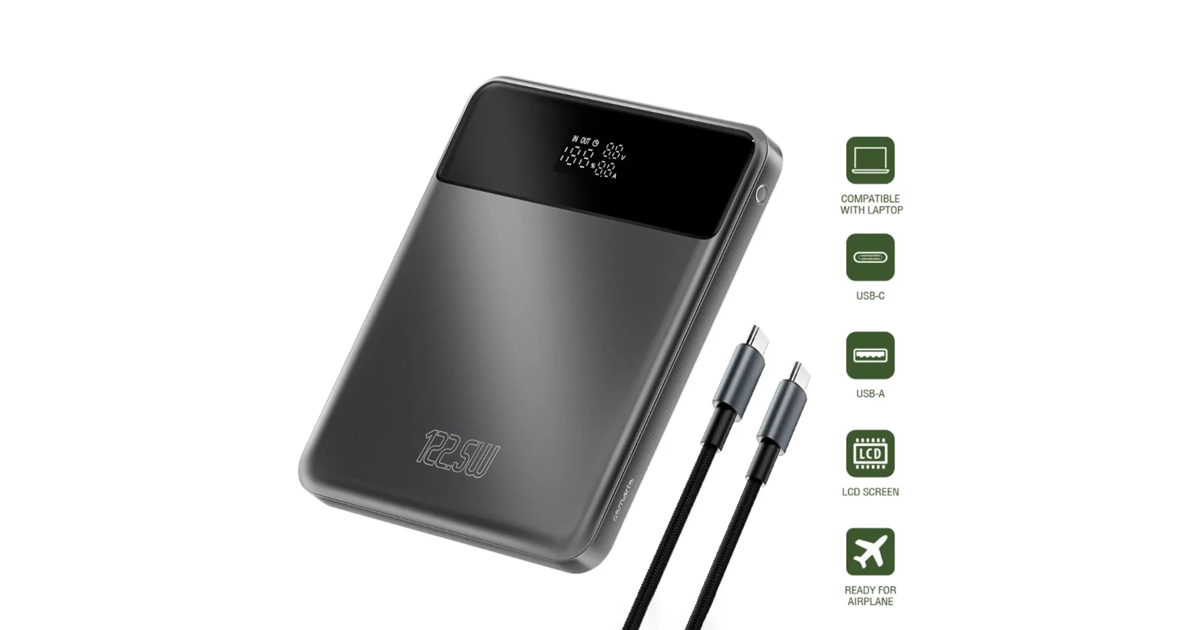  4Smarts Enterprise Slim Külső Akkumulátor Power bank, 20000mAh 122.5W, Szürke