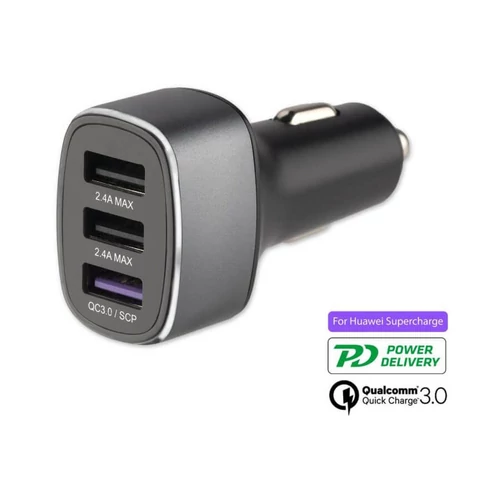 4Smarts Autós Gyorstöltő Adapter 3 USB Kimenet (QC3.6A/2.4A/2.4A) Fekete
