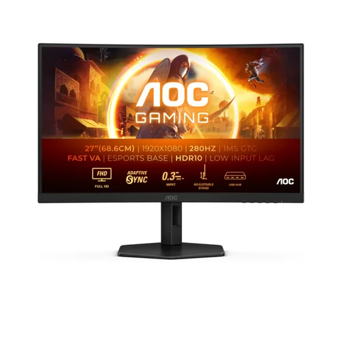 AOC C27G4X 27" Ívelt FullHD 280Hz Fast VA Gaming Monitor