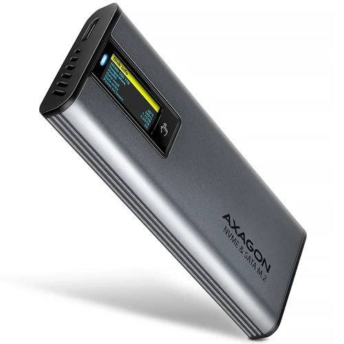 Axagon EEM2-SD2 DISPLAY USB-C 10Gbps M.2 NVMe & SATA SSD külső ház