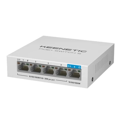 Keenetic PoE+ Switch 5 – 5 portos Gigabit, 4× PoE+, 60 W