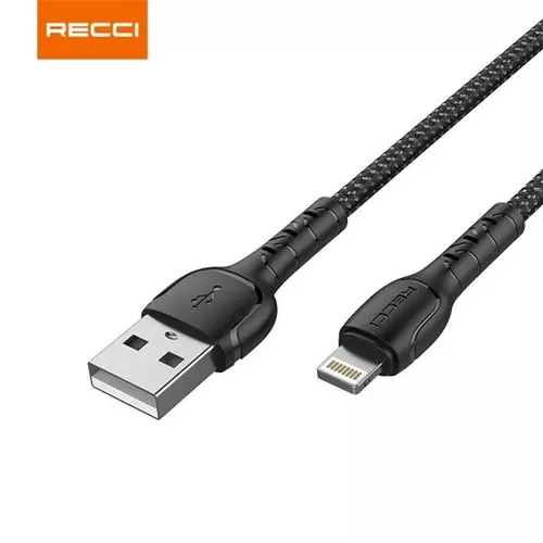 RECCI RTC-N16LB 3A Lightning-USB szövet kábel, fekete - 1m